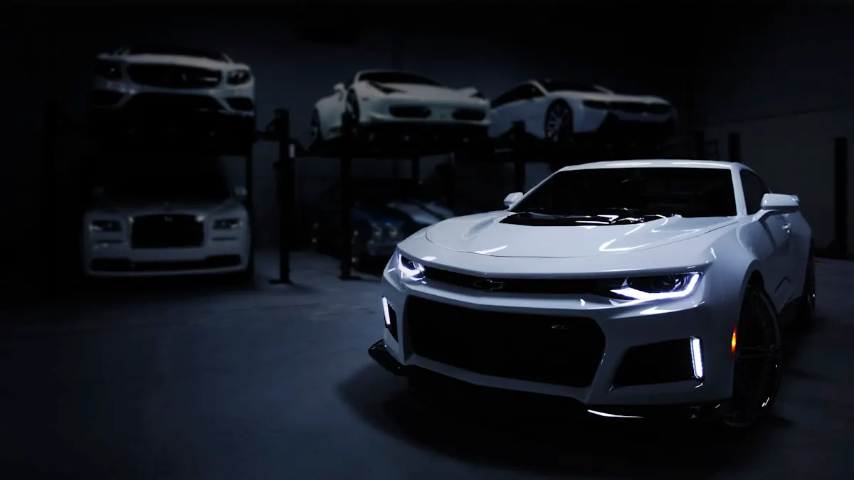 Modern car showroom with new vehicles